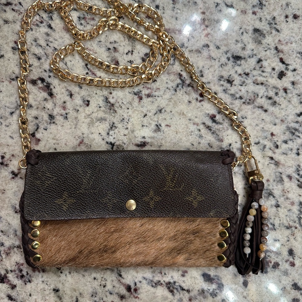 AUTHENTIC Revamped Louis Vuitton Wallet with Cow Hide and Removable Chain